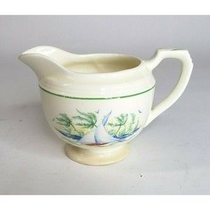 Vtg Steubenville "Sandra" Creamer USA Sailboat Palm Trees Art Deco Coastal Beach